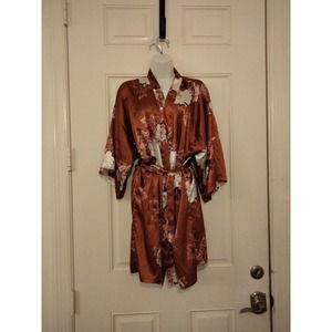 Champagne pink floral satin brides maid robe women XL